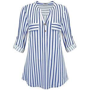 Cestyle White Blue Striped Pullover Blouse Women's Size Large